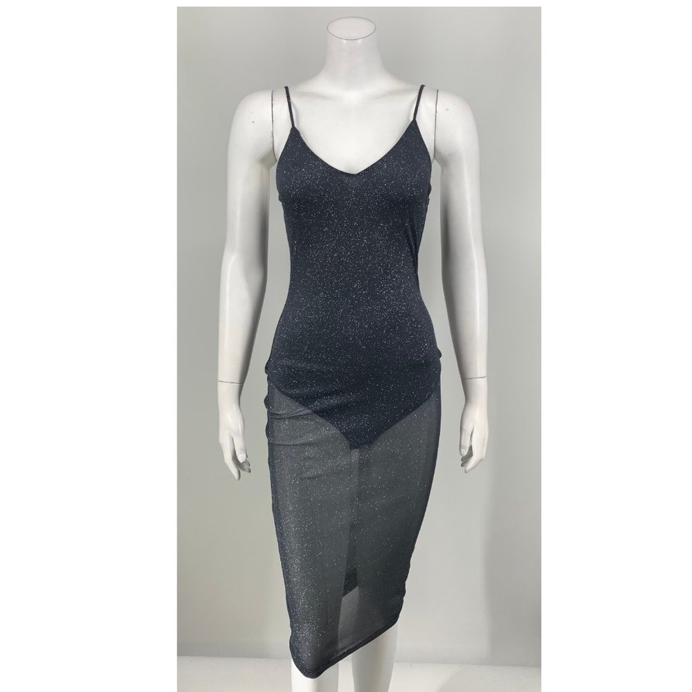 NEW Superdown Sheer Bodysuit Midi Dress Gray A8